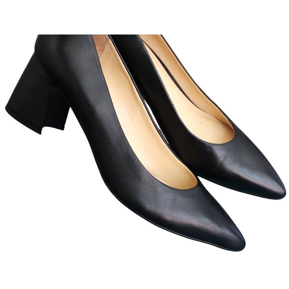 Marc Fisher Black Leather Pumps Pointed Toe Block Heel Womens 7M Corporate Work - Picture 1 of 8